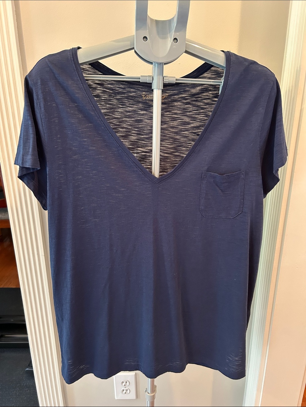 Lilly Pulitzer Navy V-Neck Pocket Tee with side slit hem